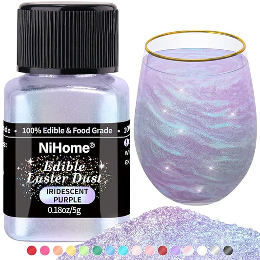 NiHome Edible Food-Grade Glimmer Powder Glitter Luster Dust Metallic Food Decorating Sprinkle Glimmery Dust for Drink Wine Beverage Cake Dessert Bakery Restaurant Vegan (0.18oz/5g, Iridescent Purple)