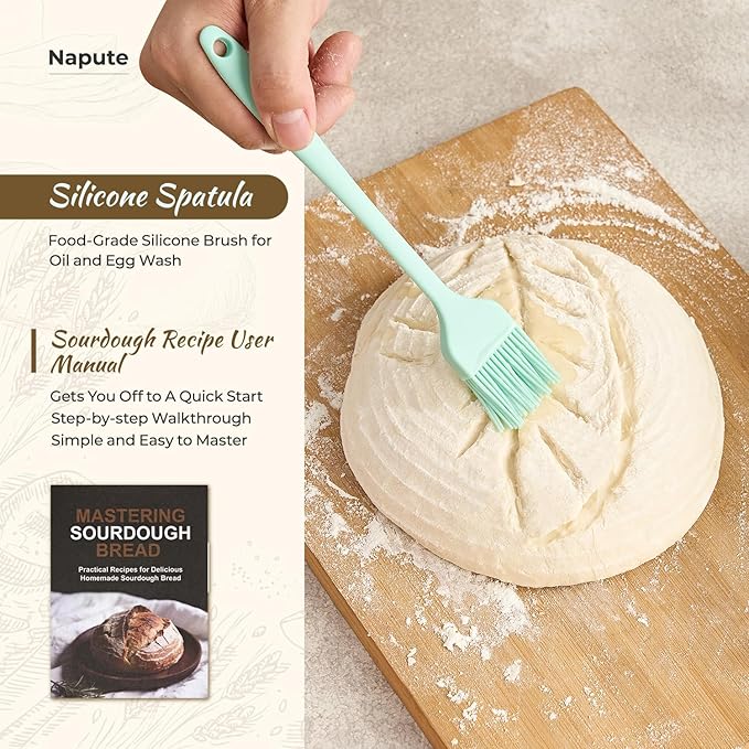 Silicone Sourdough Breads Baking Supplies, Sourdough Starter Kit, Banneton Bread Proofing Basket Set with 9" Round & 10" val, Artisan Bread Baking Tools, Silicone Bread Sling