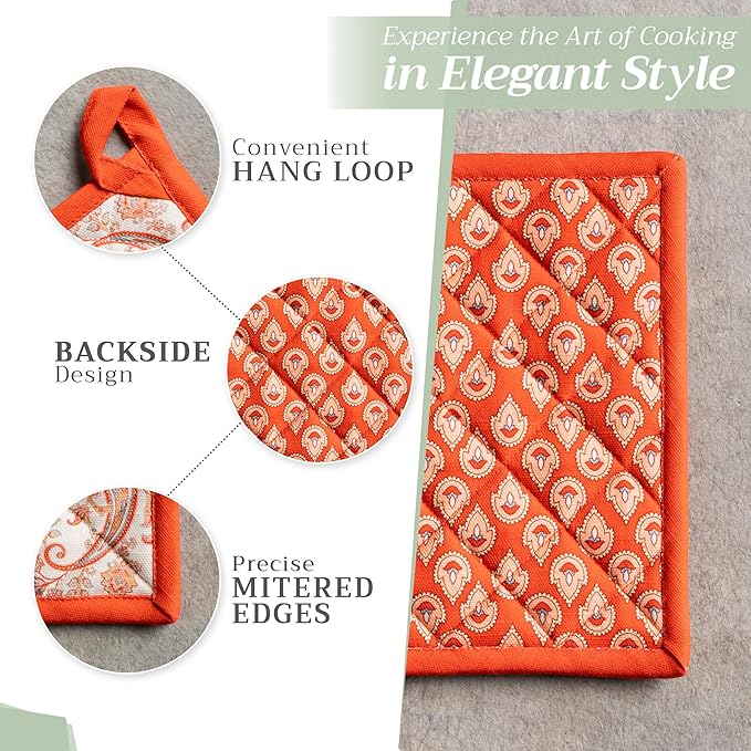 Maison d' Hermine Pot Holders 100% Cotton Heat Resistant Potholders 8" x 8" Hot Pads with Loop BBQ, Cooking, Baking, Grilling, Kitchen, Handling Hot Pans (Pack of 1, Cachemire)