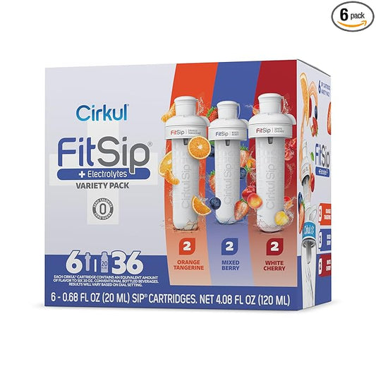 Cirkul FitSip Electrolytes Flavor Water Variety Pack, Makes 36 Drinks, No Sugar, Zero Calorie Drink Mix, (2 Mixed Berry, 2 White Cherry, 2 Orange Tangerine)