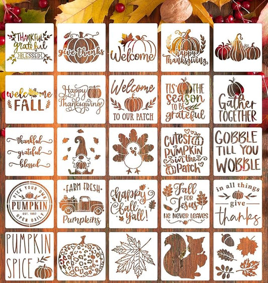 Fall Stencils for Painting 6” Pumpkin Stencils Autumn Leaf Stencil Happy Thanksgiving Templates for Wood Fabrics Crafts Decor