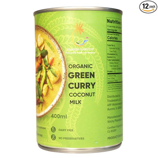 Islands Harvest Organic Green Curry Coconut Milk Pack of 12 - Vegan, Kosher, Halal, Non-Gmo, Usda Organic Green Curry - No Added Artificial Flavors, Colors & Preservatives