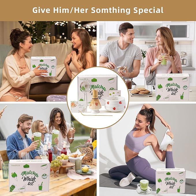 5pcs Premium Matcha Set,Ceramic Bowl with Spout and Bamboo Whisk set, Ceremonical Matcha Kit for breakfast/latte,Tea Starter Making Kit,Unique Matcha Gift set (strawberry)