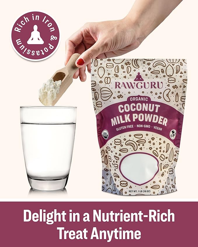 RawGuru Organic Coconut Milk Powder - Vegan & Nutrient-Dense Powder with Iron & Potassium - Rich & Creamy Organic Milk for Drinking or Baking - 48 oz, Pack of 1