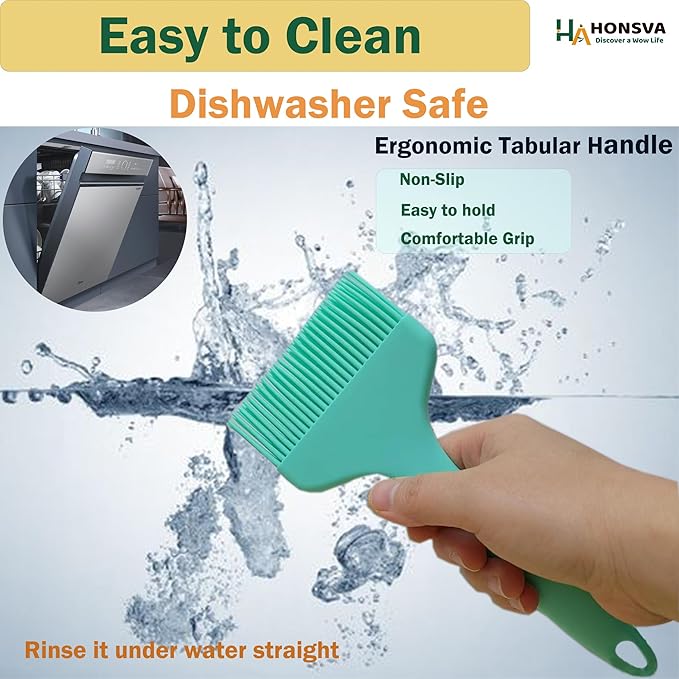 One Swipe Silicone Pastry Brush, One-Piece Design Quick Baster Brush, W/3.5" L/8.5", Heat Resistant, for Baking, Grilling, Slathering Oil, Butter, BBQ Sauce, Marinade, Dishwasher Safe, 1Pcs Mint Green
