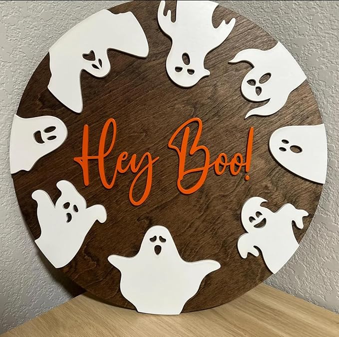 Halloween Stencils for Painting on Wood 12” Round Halloween Stencil Hey Boo Trick or Treat Ghost Pumpkin Face Templates for Door Hanger Porch Sign