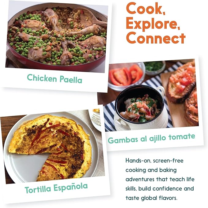 eat2explore Cooking Kits for Kids – Interactive & Educational Kids Cooking Sets Real for Ages 5 and Up,3 Recipe Cards & Global Ingredients – Fun Gift for Young Chefs (Spain Edition)