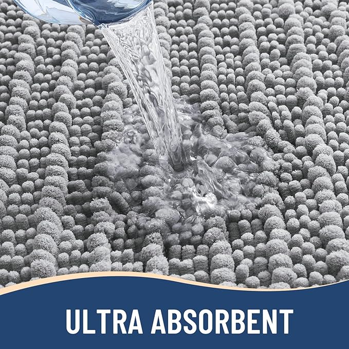 Arotive Luxury Chenille Bathroom Rug Mat, Extra Soft Thick Absorbent Shaggy Bath Rugs, Non-Slip Machine Wash Dry, Plush Bath Mats for Bathroom, Shower and Tub, 47x32, Light Grey