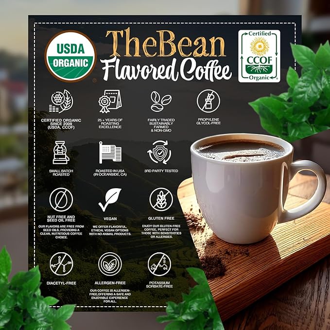 The Bean Organic Coffee Company Aloha Bean (Hawaiian Hazelnut), Medium Roast, Ground Coffee, 16-Ounce Bag,Café molido tostado organico