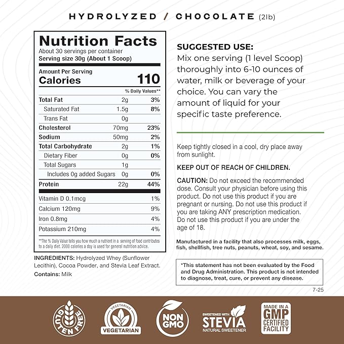 Muscle Feast Hydrolyzed Whey Protein Powder, Grass Fed and All Natural Hormone-Free, Hydro Whey Powder for Men and Women, Gluten Free, Non-GMO, Delicious Hydrolyzed Protein Powder, Chocolate, 2lb