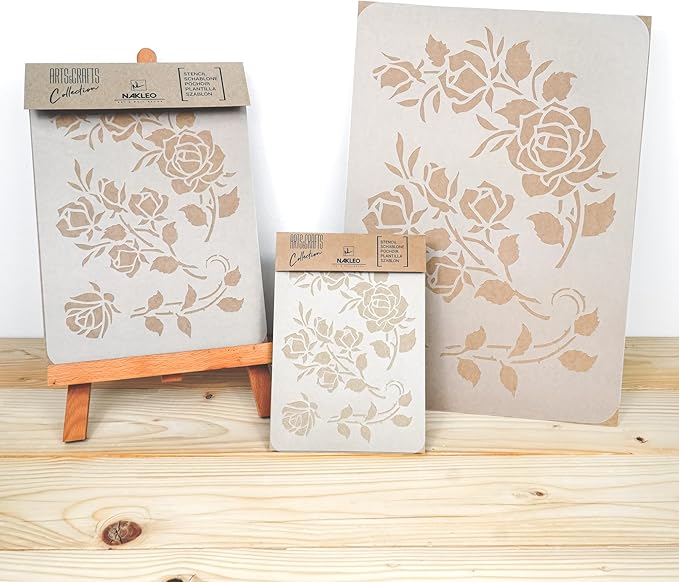 NAKLEO DIY Reusable Plastic Stencil - 30x42cm / 11.7” x 16.5” - Rose Flower Ornament - Art Craft Wall Painting Pattern Template Scrapbooking Decoupage - Fabric Furniture Wood