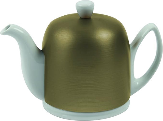 Salam Luxury French Tea Pot - Porcelain Teapot with Bronze Aluminum Cover, Ceramic Tea Kettle for Loose Tea, Removable Infuser, 4 Cup Capacity, 24oz - Bronze