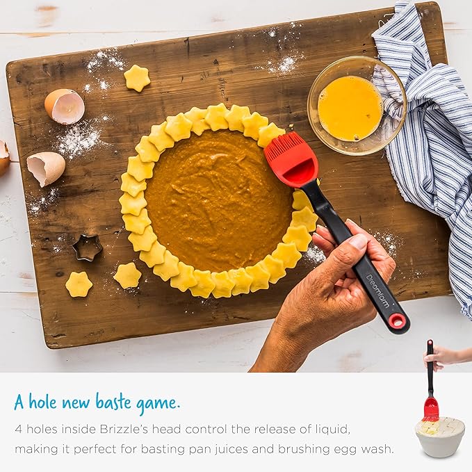 Dreamfarm Brizzle 3-In-1 Flexible Silicone Sit-Up Basting, Drizzle, Scooping Brush with In-Built Sauce Resevoir - Black