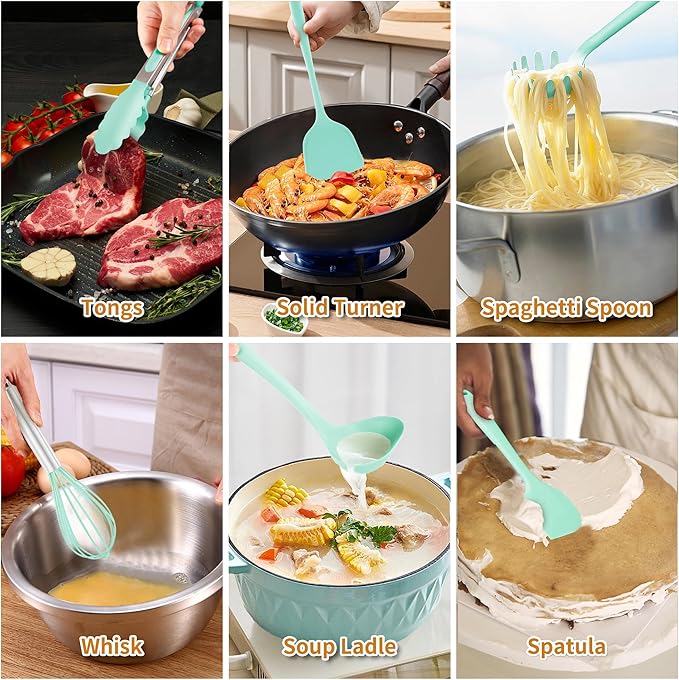 18 Pcs Cooking Utensils Set, Kitchen Utensils Set with Utensil Holder, 446°F Heat Resistant Silicone Spatula Set, Kitchen Gadgets Tools Set for Nonstick Cookware BPA FREE