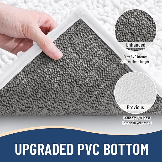 Arotive Luxury Chenille Bathroom Rug Mat, Extra Soft Thick Absorbent Shaggy Bath Rugs, Non-Slip Machine Wash Dry, Plush Bath Mats for Bathroom, Shower and Tub, 60x20, White