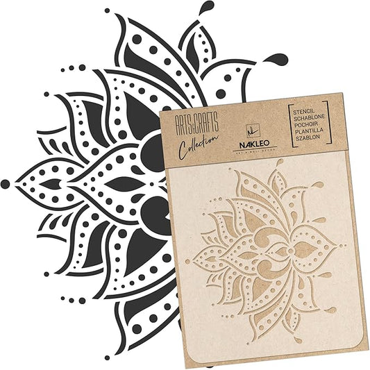 NAKLEO Painting Stencil for Crafts A4 8.3” x 11.8”, Indian Lotus Flower Pattern, Reusable Plastic DIY & Scrapbooking Drawing Template, Decoupage Art Home Decor, Wall Wood Fabric Furniture