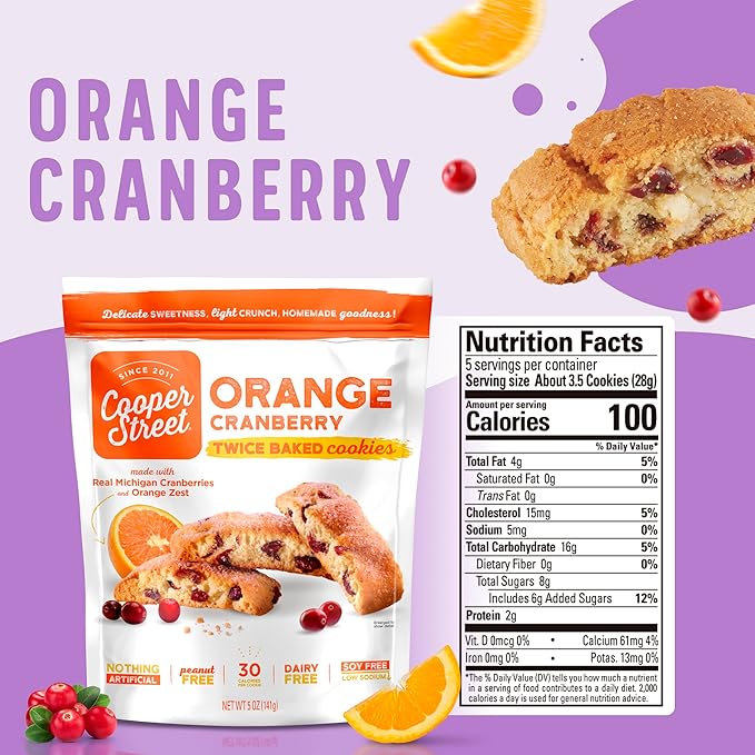 Cooper Street Cookies Twice Baked Italian Biscotti Cookies - Lemon Blueberry, Orange Cranberry and Cherry White Chunk | Crispy, Light and Healthy Cookies | Peanut & Dairy Free | 20oz | 3 Pack