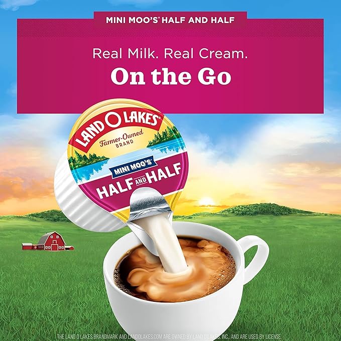 Land Mini Moo’s Half & Half Coffee Creamer Singles 192 Count | Shelf Stable Real Dairy Cups for Office, Home & Travel | Single Serve Creamer Made with Real Milk & Cream, No Refrigeration