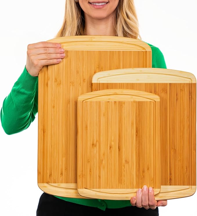 FSC® Certified Extra Large Bamboo Cutting Board Set, Organic Wood Cutting Boards for Kitchen with 67% Larger Surface, Non Toxic Cutting Boards with Lifetime Replacements