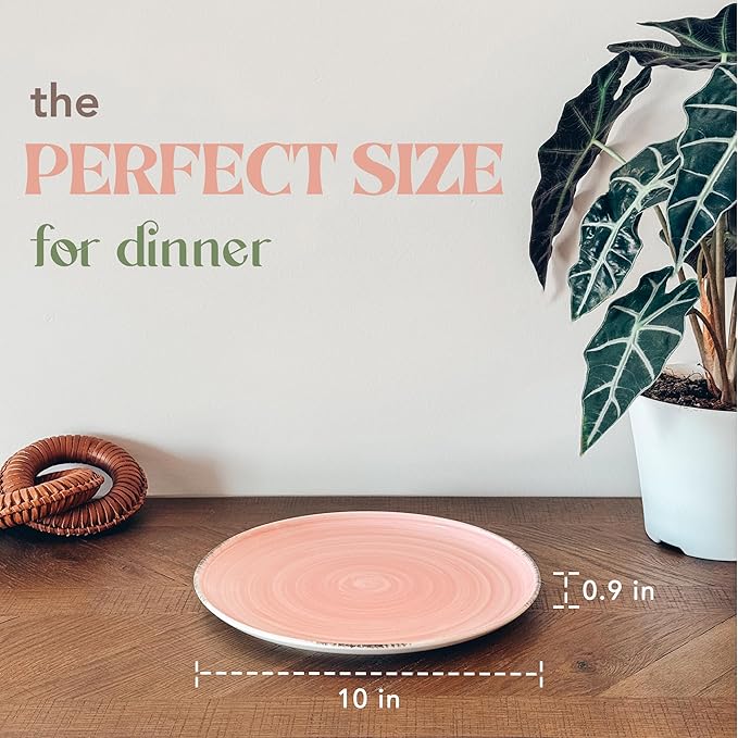 Mora Ceramic Helix Swirl Dinner Plates Set of 6, 10in Modern Spiral Porcelain Dish Dinnerware for Kitchen, Serving & Restaurants - Dishwasher, Microwave, Freezer, Oven Safe Dishware - Ocean Colors