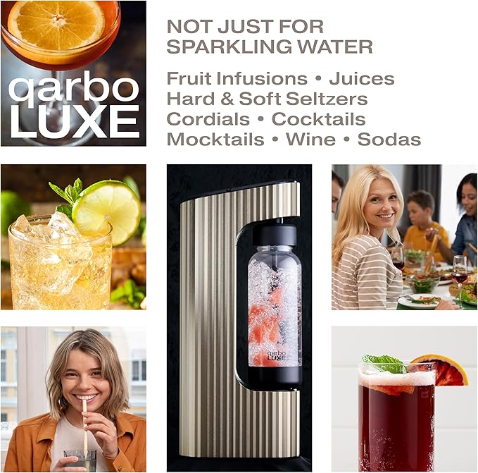 Twenty39 qarbo LUXE Premium Metal Sparkling Water Maker Machine - Soda Beverage Carbonator for Home, Seltzer Water Carbonation Fizz Maker (includes two CO2 cylinders)