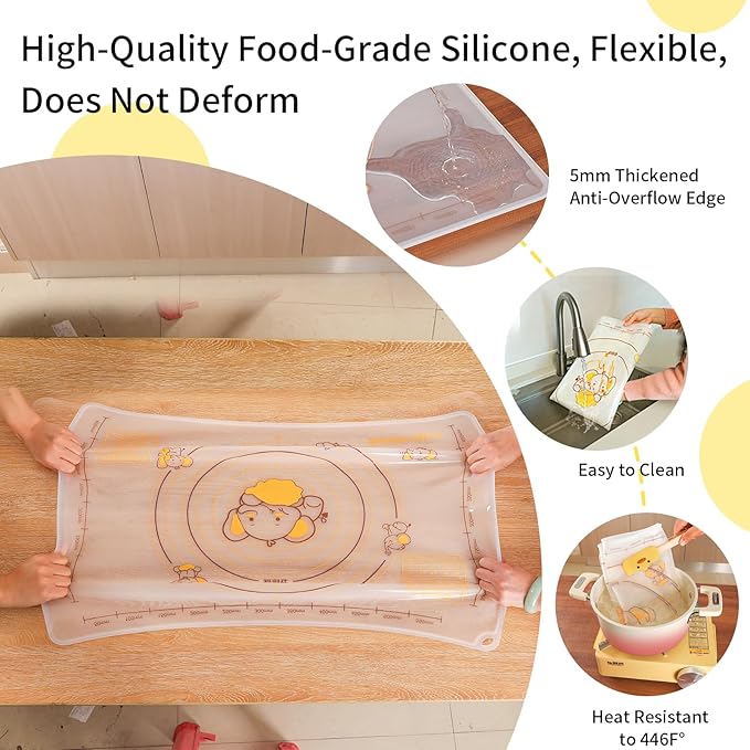 Dough Mat for Counter, 27.6x19.7 Inch Large Silicone Baking Pastry Mats for Rolling Dough, Thickened Non-Slip Non-Stick Heat Resistant Fondant Pizza Cookies Mat, with Measurements