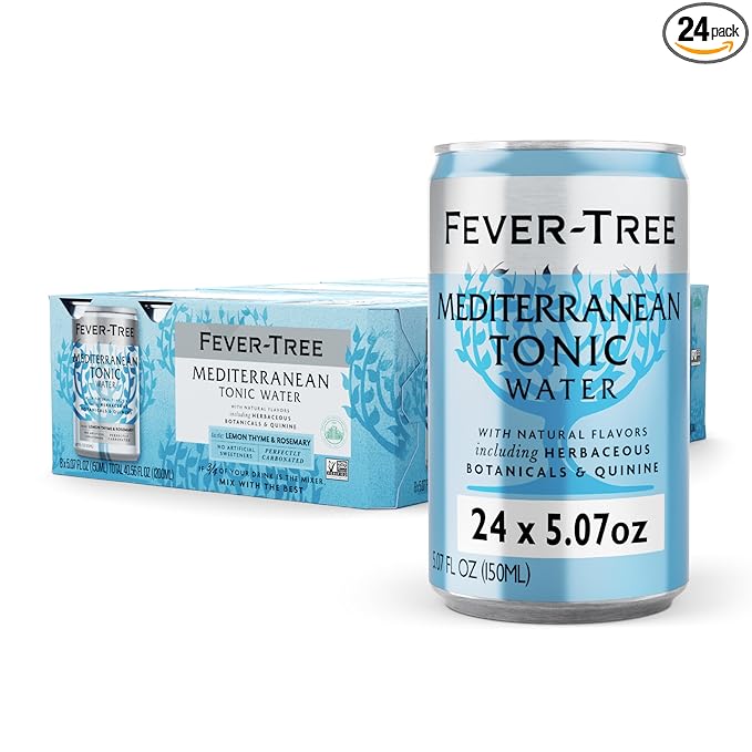 Fever-Tree Mediterranean Tonic Water - Premium Quality Mixer - Refreshing Beverage for Cocktails & Mocktails. Naturally Sourced Ingredients, No Artificial Sweeteners or Colors - 5.1 Fl Oz Cans - Pack of 24