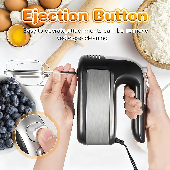 5-Speed 400W Hand Mixer Electric Handheld - Ultra-Powerful Handheld Mixer with Turbo Function & Eject Button, 5 Stainless Steel Attachments for Dough, Cream, Batter, Eggs & Baking