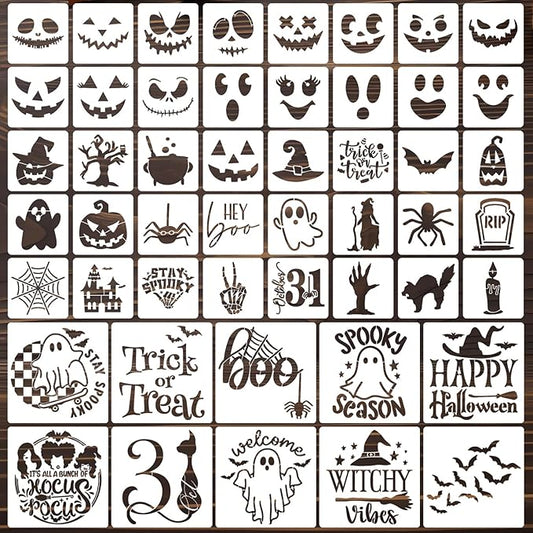 Halloween Stencils Pumpkin Face Stencils Reusable Ghost Bat Witch Spider Stencil for Painting on Wood Fabrics DIY Crafts Ornaments Decor