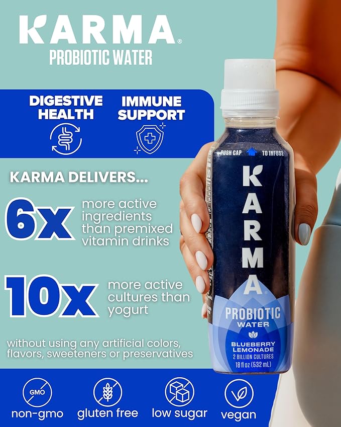 Karma Probiotic Water - 12 Pack, Watermelon Wild Berry Drink - Immune & Gut Health Support