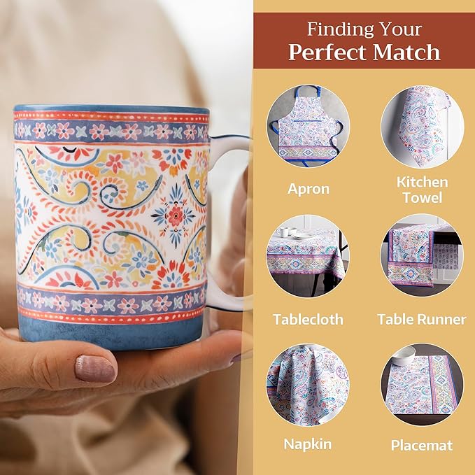 Maison d' Hermine Coffee Mug with Handles Fine Bone China Mugs Pack of One Tea Cups for Hot Beverages Cappuccino Latte Home Restaurant Office Perfect for Gift (Indian Floral - Butta, 12 Ounce)