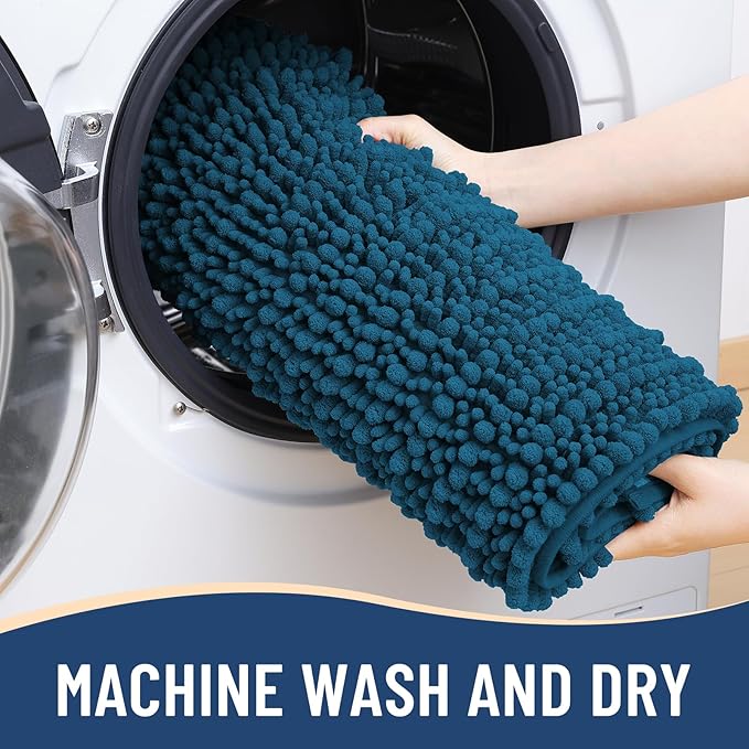Arotive Luxury Chenille Bathroom Rug Mat, Extra Soft Thick Absorbent Shaggy Bath Rugs, Non-Slip Machine Wash Dry, Plush Bath Mats for Bathroom, Shower and Tub, 70x24, Peacock Blue