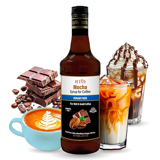 RIO Mocha Sugar Free Coffee Syrup, For Hot or Iced Drinks, Bold & Chocolatey Skinny Syrups, Sugar Free Mocha Coffee Flavoring, Lattes & Macchiatos, Barista-Grade, flavored syrups for drinks – 700ml