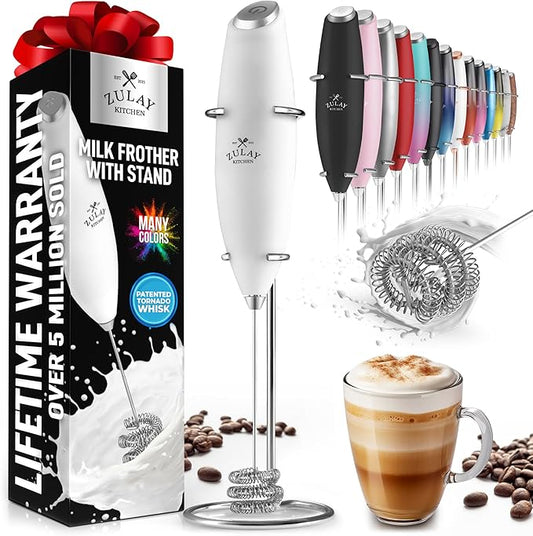 Zulay Kitchen Milk Frother with Patented Tornado Triple Whisk – Handheld Foam Maker for Coffee, Lattes, Matcha & Hot Chocolate – Rich, Creamy Froth in Seconds -