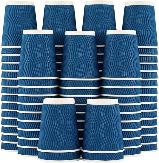 Lamosi 120 Pack 8 oz Disposable Coffee Cups, Insulated Corrugated Paper Cups, Kraft Ripple Wall Cups for Hot Beverage or Cold Drinks Office/Home/Party/Travel/Cafe (Navy)