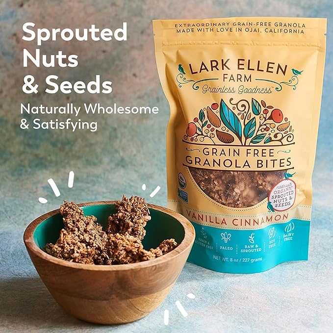 Lark Ellen Farm Vanilla Cinnamon Granola Clusters, Gluten Free, Vegan, Certified Organic, Low Sugar Healthy Snack for Cereal, Yogurt, or With Honey 8 oz - 3 Pack