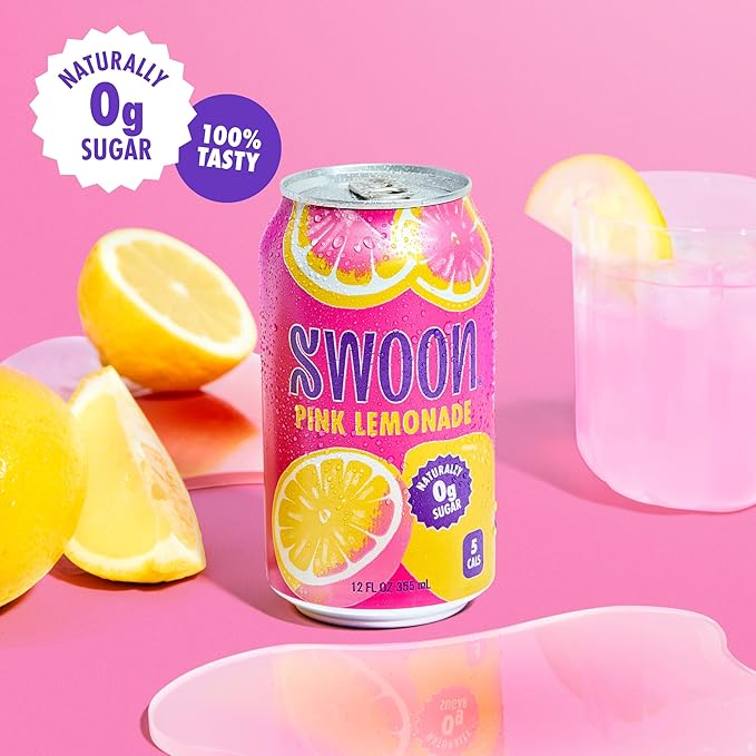 Swoon Pink Lemonade - Low Carb, Paleo-Friendly, Gluten-Free Keto Drink - Sugar Free Strawberry Lemonade Made with 100% Lemon Juice Concentrate & Sweetened by Monk Fruit, 12 Fl oz (Pack of 12)