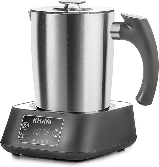 KHAVA 5-in-1 Electric Milk Frother and Steamer, Hot Cold Foam Maker & Milk Heater, Automatic Milk Warmer for Coffee, Latte, Hot Chocolate, 17oz Stainless Steel Pitcher Detachable for Dishwasher Safe