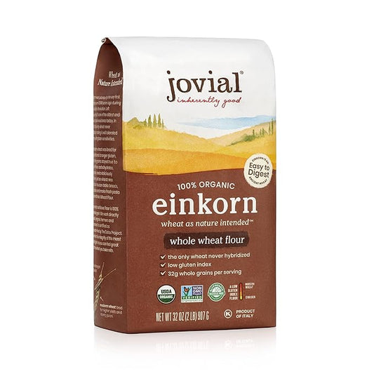 Jovial Organic Einkorn Whole Wheat Flour - Bread Baking Flour for Sourdough, High Protein, Non-GMO, Organic Pizza & Pasta Flour, European Italian Flour, Glyphosate Free - 32 Oz