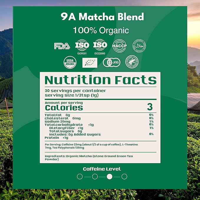 Organic Matcha Latte, Ceremonial Grade Matcha Powder, Silky Smooth Green Tea Matcha Latte Mix, Japanese JAS USDA Organic, Low Caffeine Vegan Gluten-Free No Additives and Great for Tea Latte & Smoothies with Lightly Sweetened Barista Crafted (1.06oz, 30...