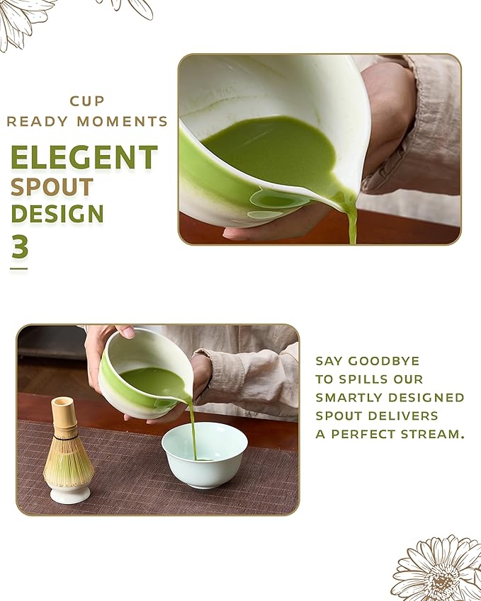 Matcha Whisk Set - 5 Pcs Matcha Kit with Bowl, Japanese Matcha Set, Matcha Bowl with Spout, Matcha Whisk, Chasen Holder, Sifter and Bamboo Scoop, Tea Gift Ceremony Sets for Matcha Lovers