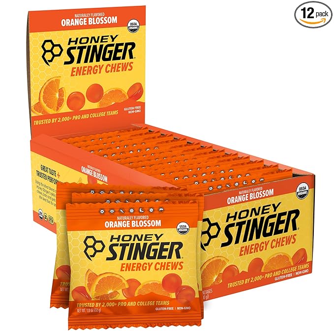 Honey Stinger Organic Orange Blossom Energy Chew, Gluten Free & Caffeine Free, for Exercise, Running and Performance, Sports Nutrition for Home & Gym, Pre and Mid Workout, 12 Pack, 21.6 Ounce