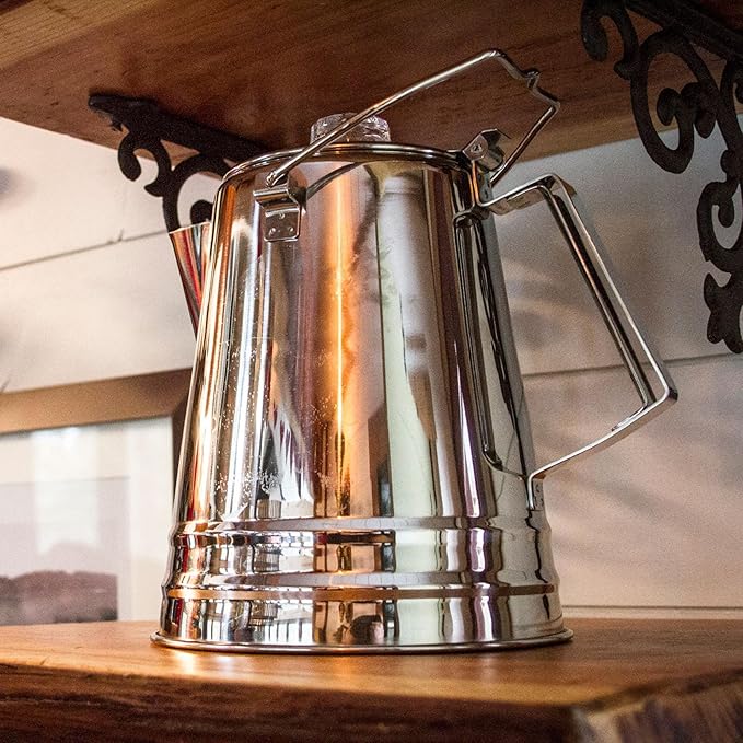 GSI Outdoors Percolator Coffee Pot I Glacier Stainless Steel Ultra-Rugged for Brewing Coffee Over Stove and Fire | Ideal for Group Camping, 14 Cup