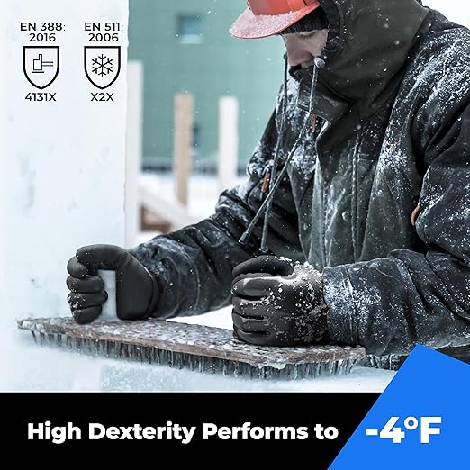 Waterproof Gloves for Men and Women, Freezer Gloves with Grip, Double Nitrile Dipped for Extreme Oil Repellent, for Construction, Mechanics, Mining, Plumbing, Black, XX-Large