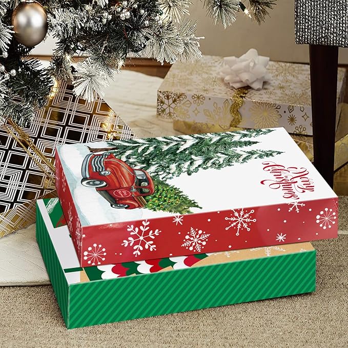 12 Large Christmas Gift Wrap Boxes bulk with Lids, 12 tissue paper and 80 Count Foil Christmas Tag Stickers for wrapping oversized Clothing (Robes, Sweater, Coat, Shirts) and Xmas Holiday Present