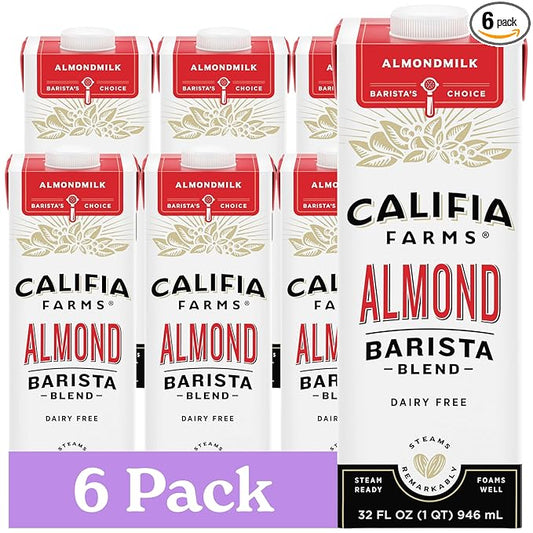 Califia Farms - Original Almond Barista Blend Almond Milk 32 Oz (Pack Of 6), Shelf Stable, Dairy Free, Plant Based, Vegan, Gluten Free, Non GMO, High Calcium, Milk Frother, Creamer