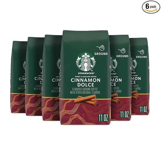 Starbucks Ground Coffee, Cinnamon Dolce Flavored Coffee, Naturally Flavored, 100% Arabica, 6 bags (11 oz each)