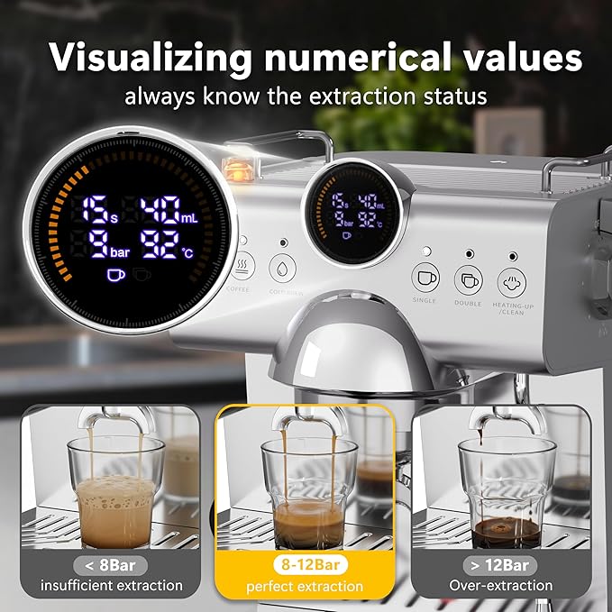 COWSAR 58mm Espresso Machine 20 Bar, Stainless Steel Coffee Maker with Milk Frother, 50 oz Removable Water Tank, LED Display, for Home Espresso, Latte & Cappuccino, Silver