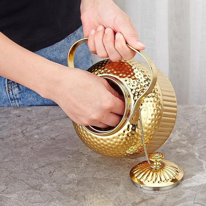 SANQIAHOME Antique 1.2L (40Oz) Stainless Steel Teapot with Infuser Gold