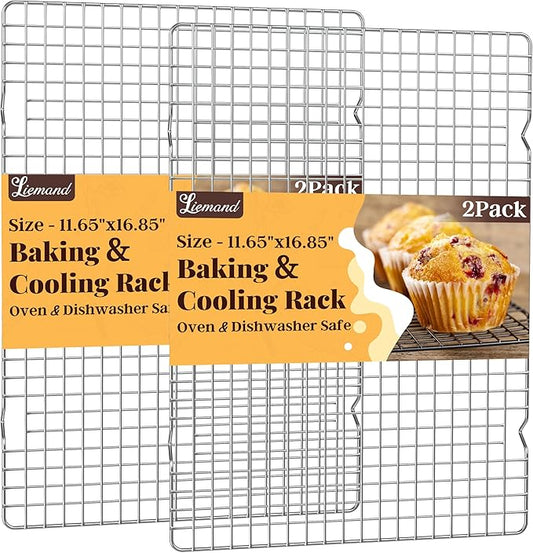 Cooling Racks for Cooking and Baking - 2 PCS 11.65" x 16.85" Grid Wire Baking Rack for Oven Cooking, Baking, Grilling, Roasting -Dishwasher Safe Bacon Rack- Fits Half Sheet Cookie Pan